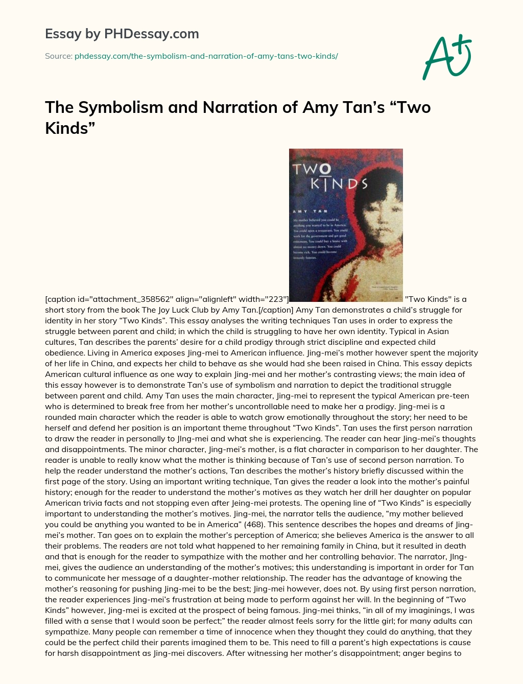 The Symbolism and Narration of Amy Tan’s “Two Kinds” essay