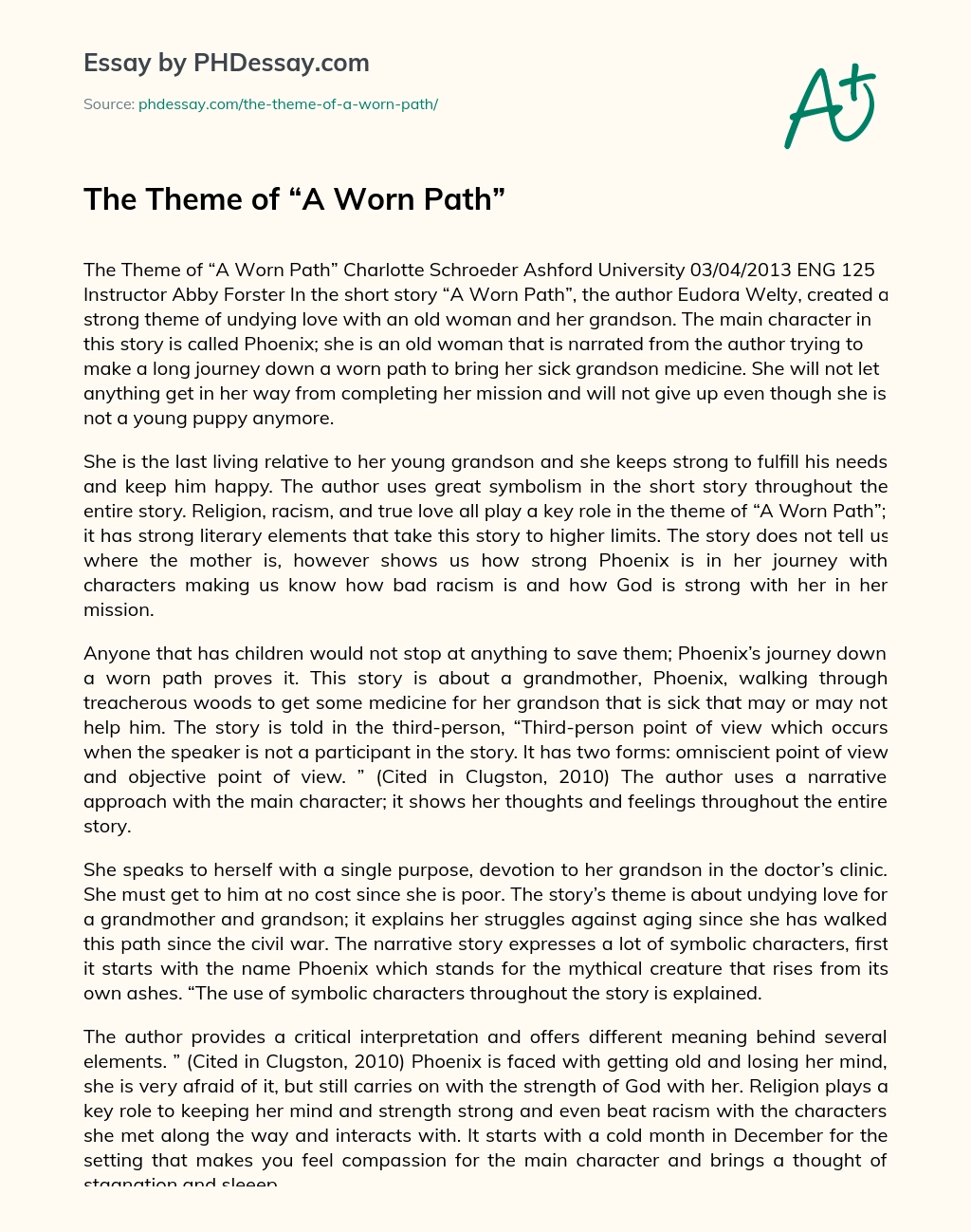 Реферат: A Worn Path 2 Essay Research Paper