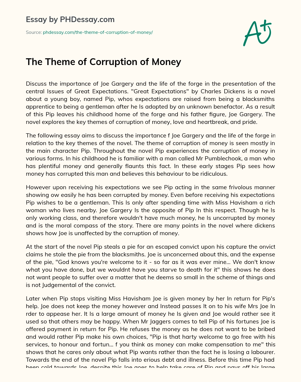 The Theme of Corruption of Money essay