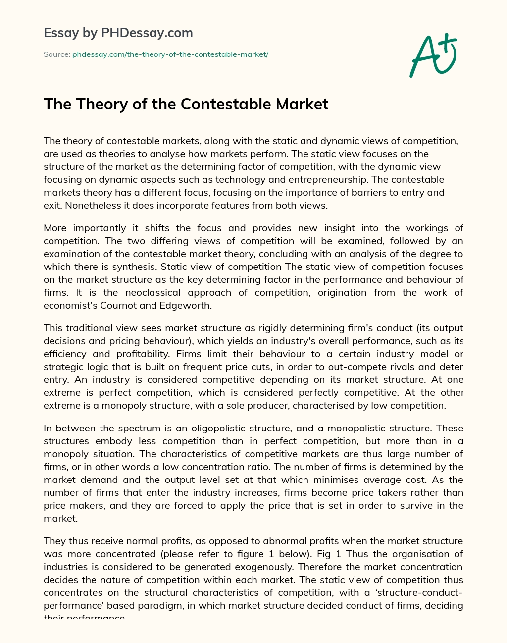The Theory of the Contestable Market essay