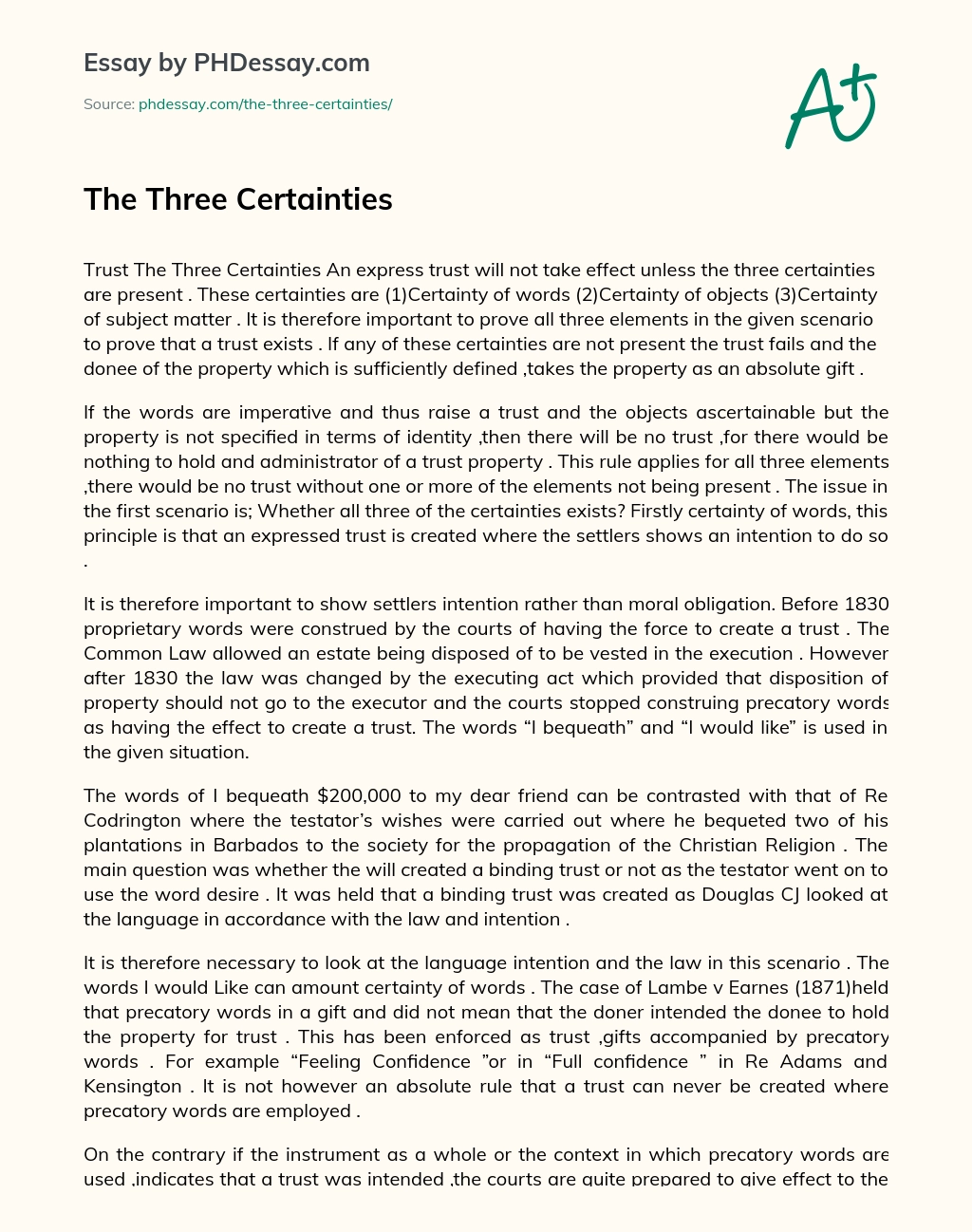 The Three Certainties essay