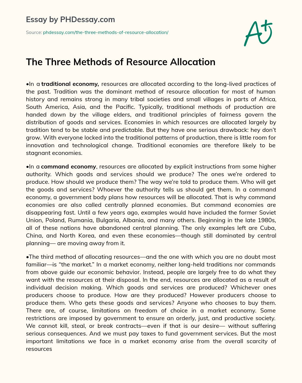 The Three Methods of Resource Allocation essay