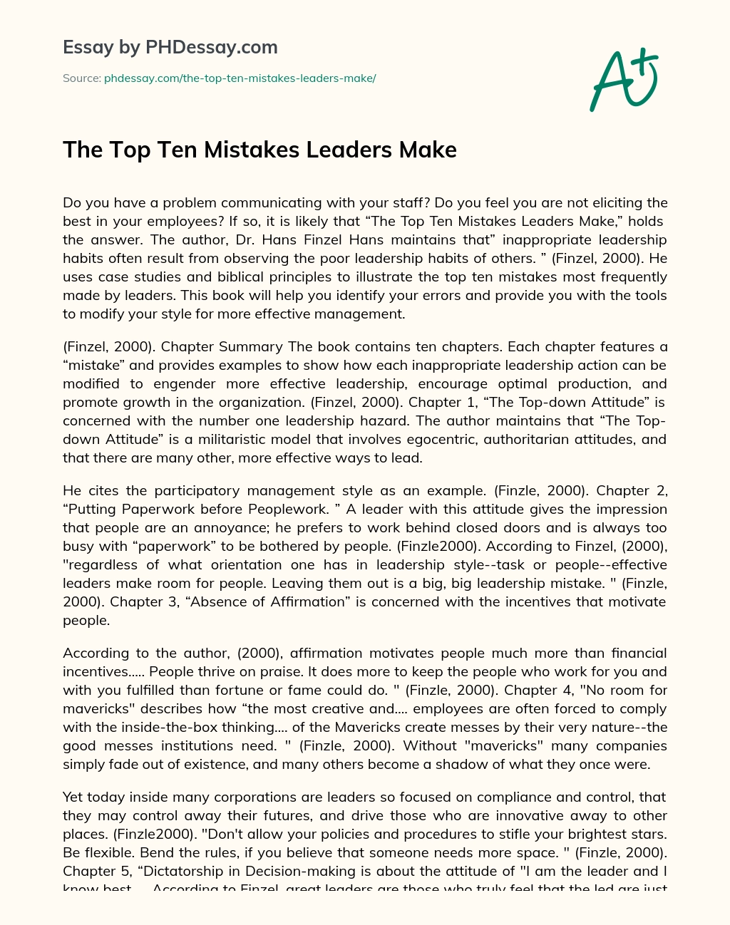 The Top Ten Mistakes Leaders Make essay