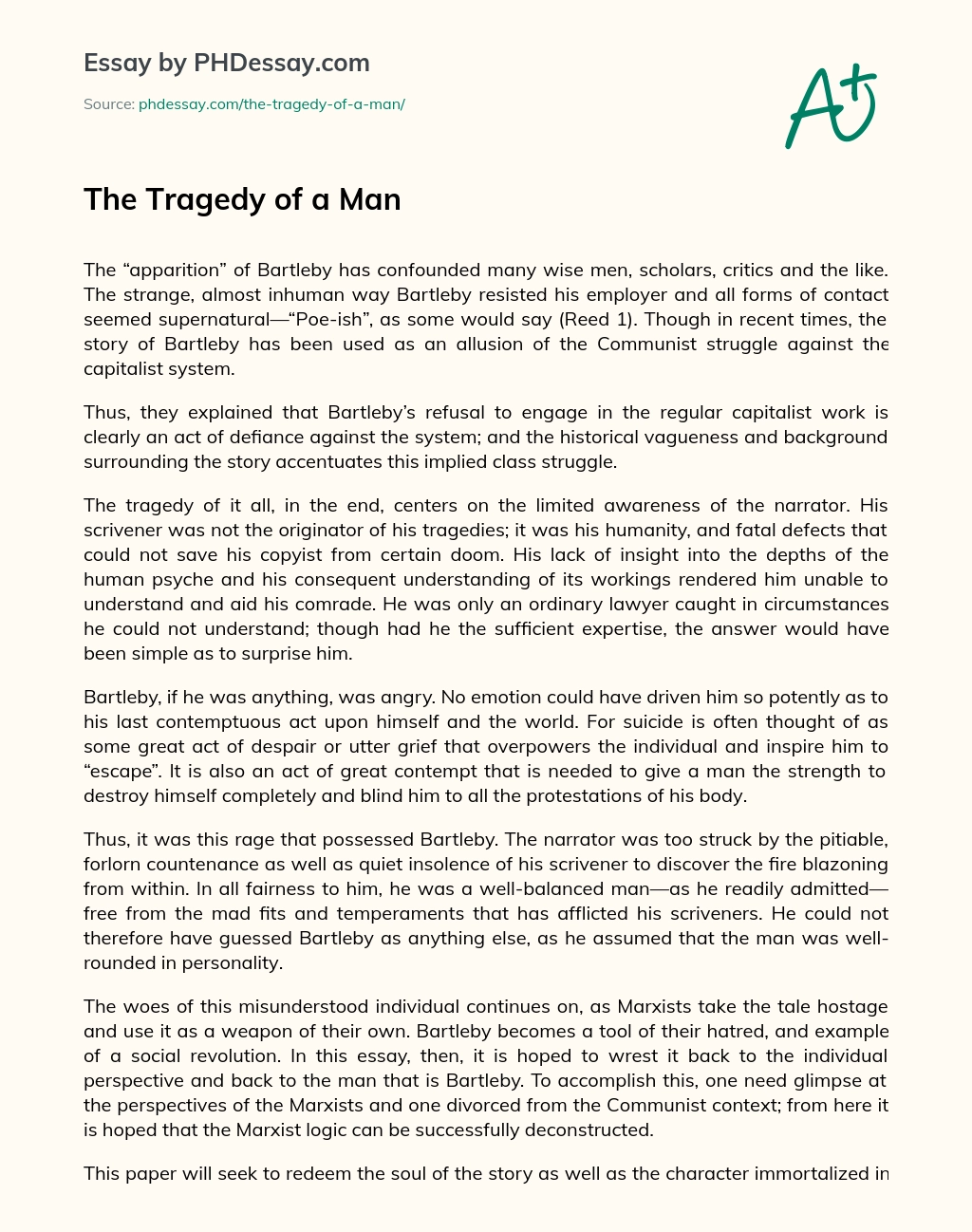 The Tragedy of a Man essay