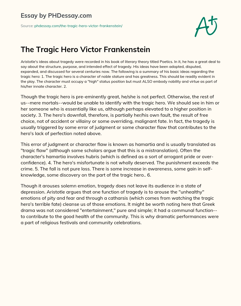 The Tragic Hero Victor Frankenstein essay