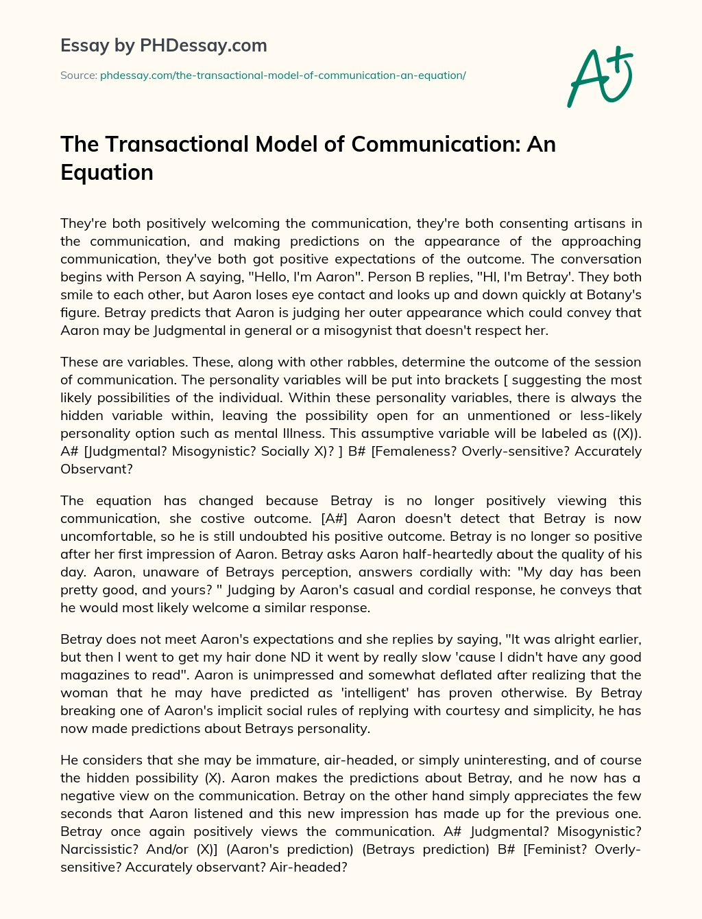 The Transactional Model of Communication: An Equation essay