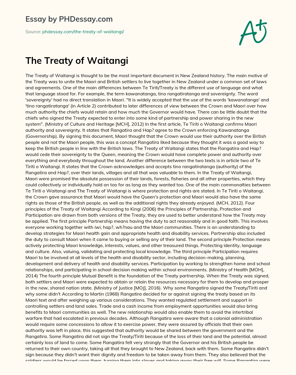 The Treaty of Waitangi essay