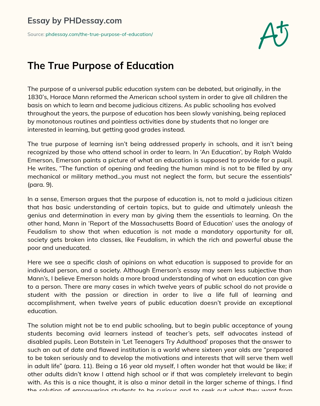 purpose of education in life essay