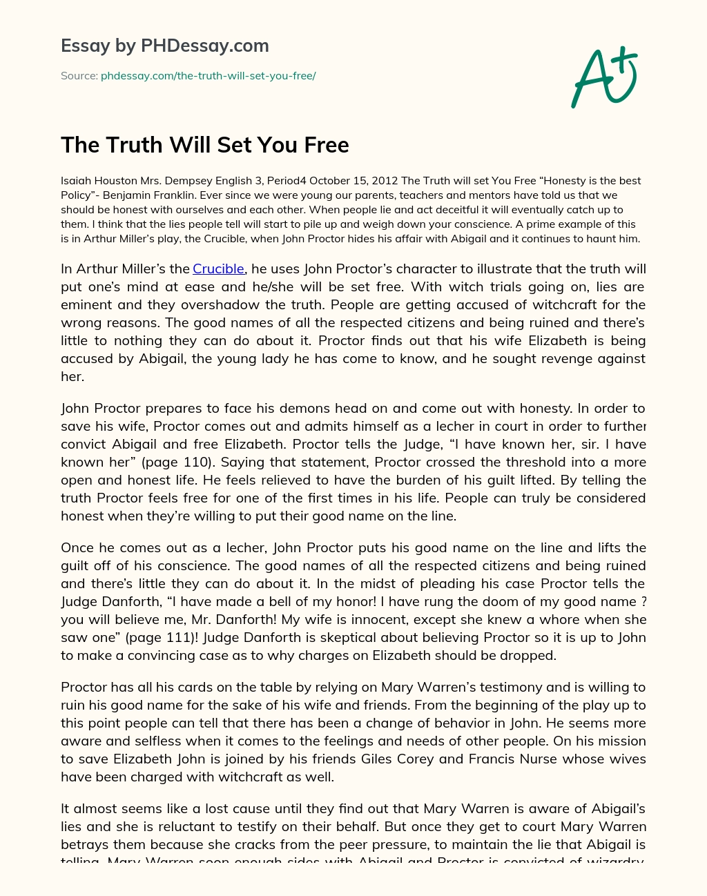 essay about the truth set me free