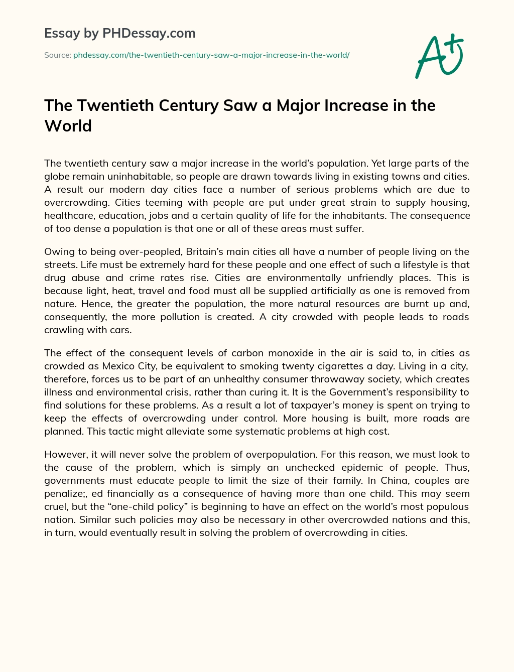 The Twentieth Century Saw a Major Increase in the World essay