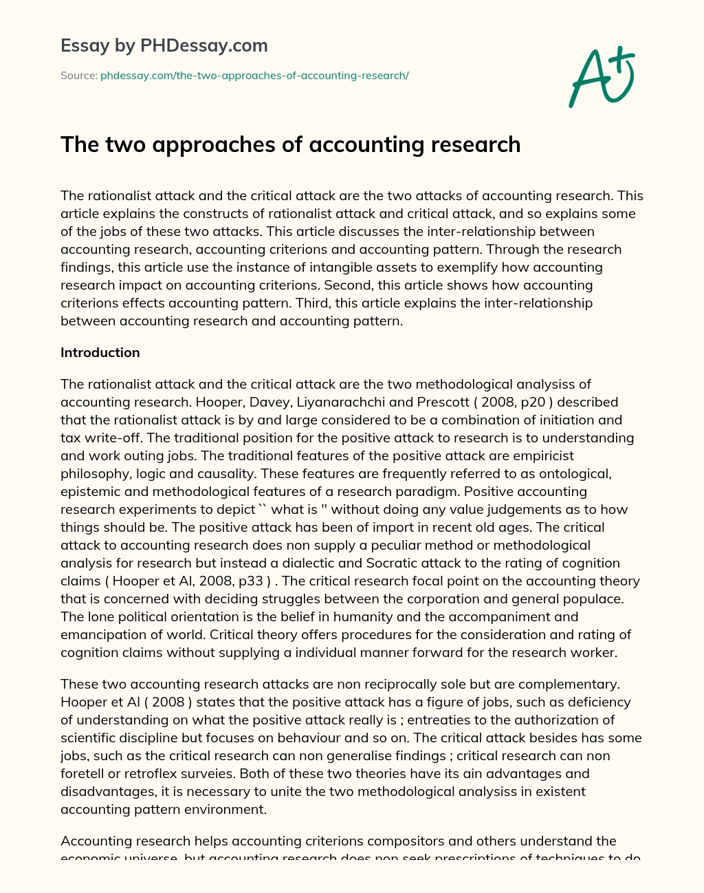 The two approaches of accounting research essay