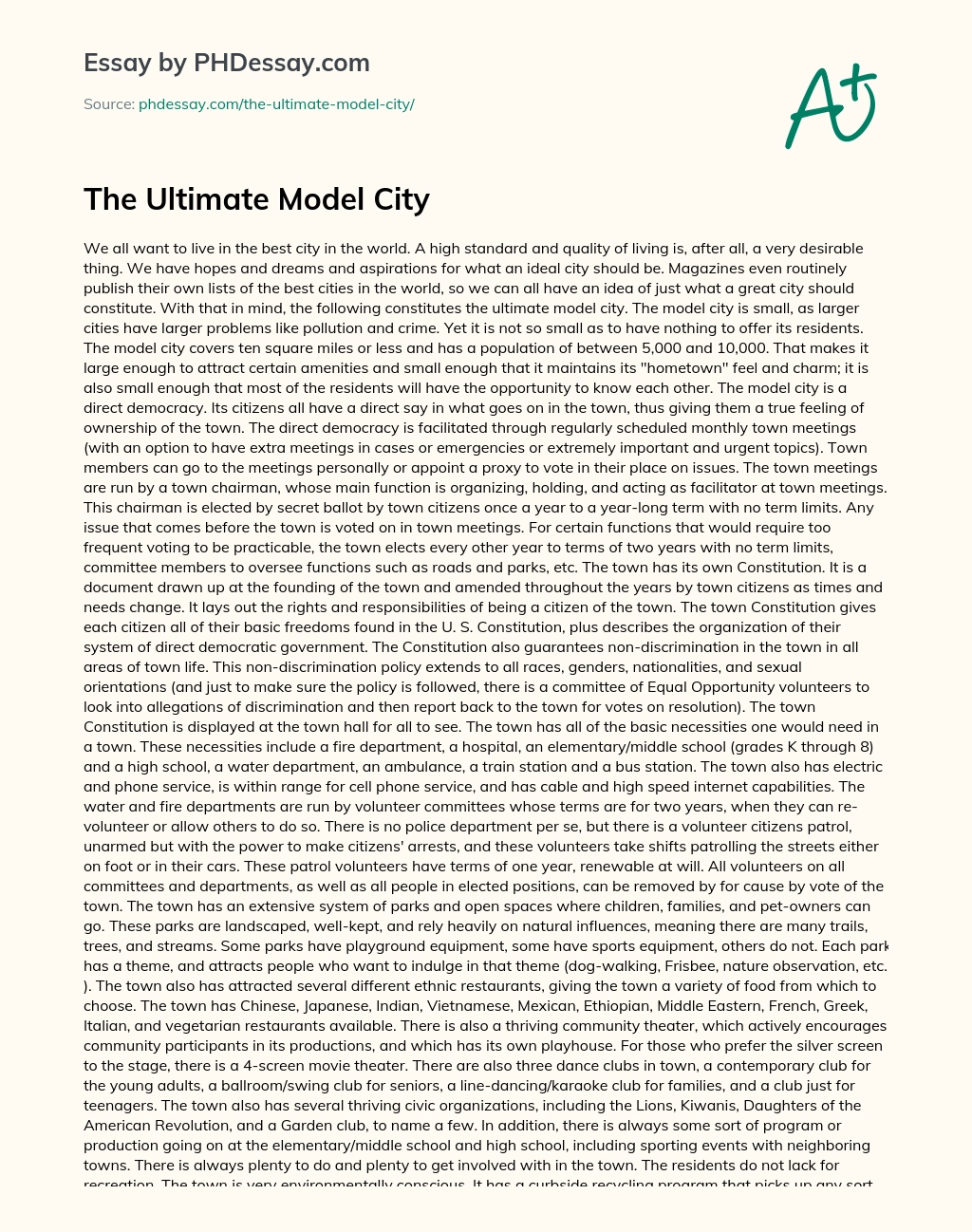The Ultimate Model City essay