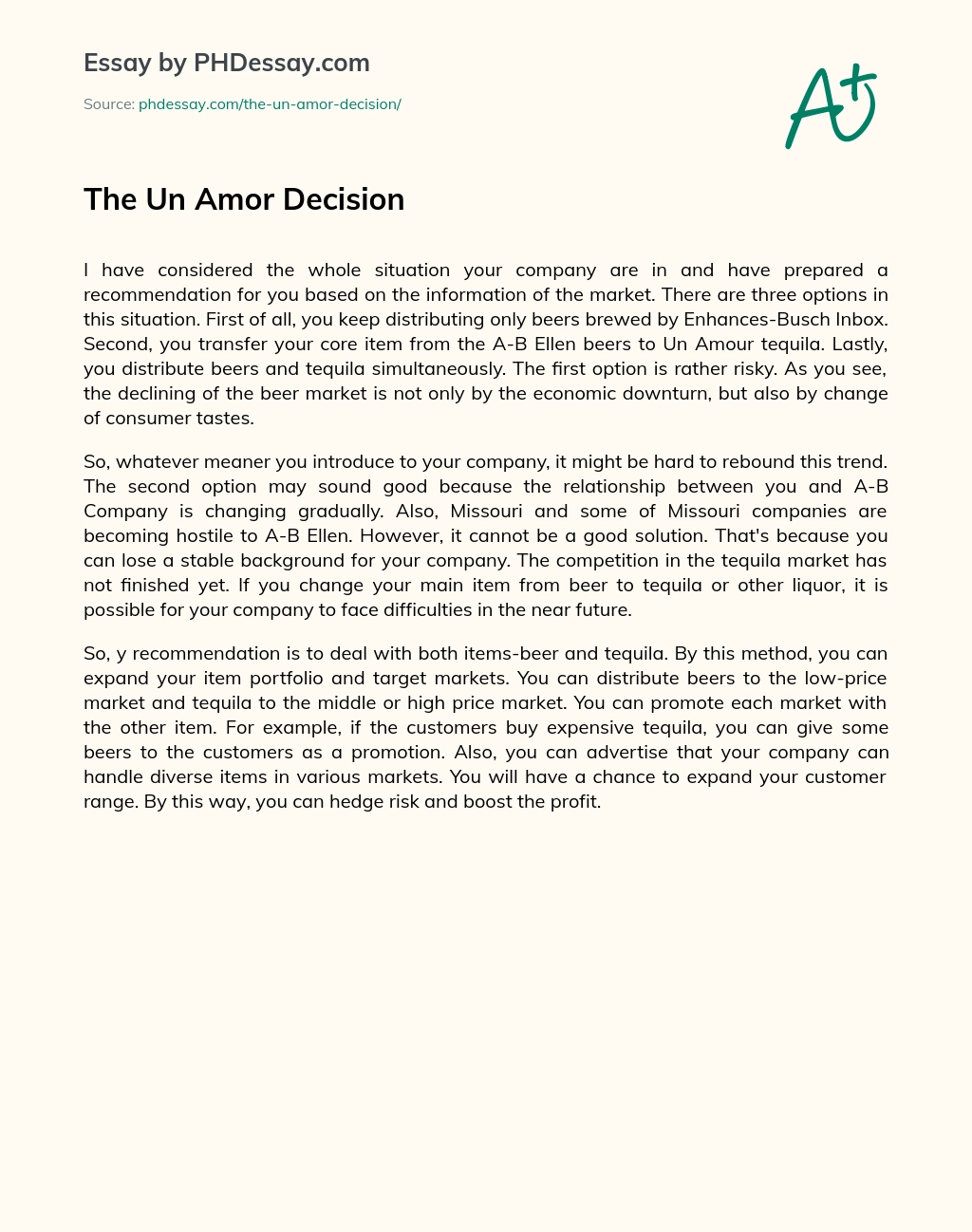 The Un Amor Decision essay