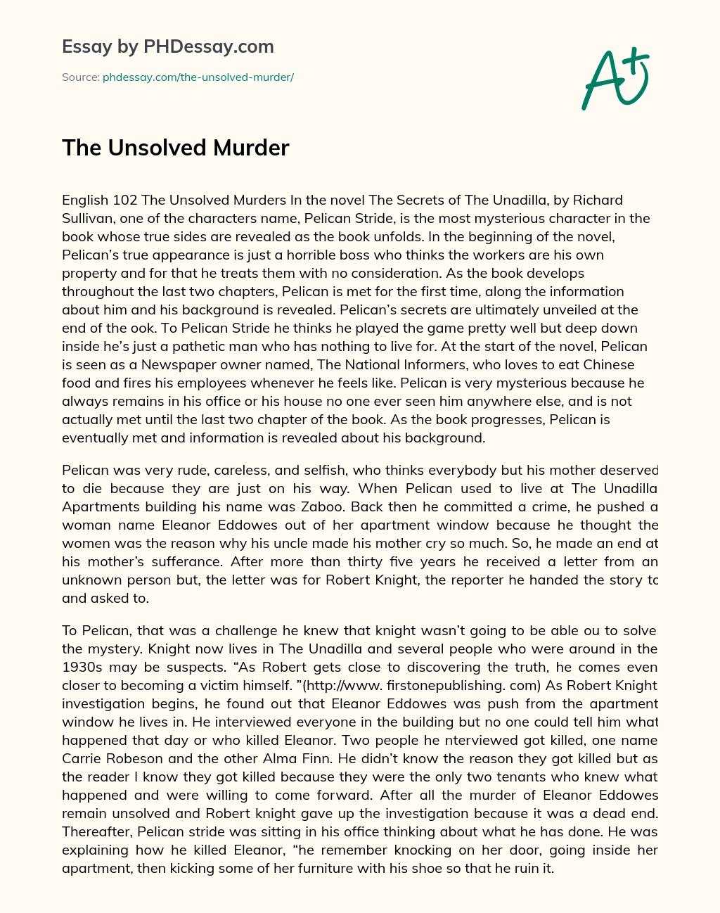 The Unsolved Murder essay