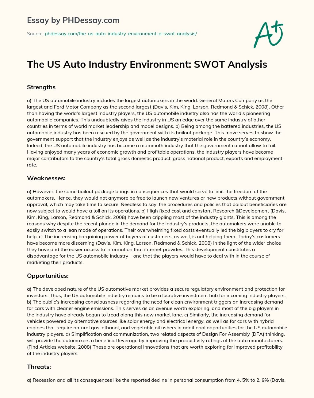 swot analysis of automobile industry