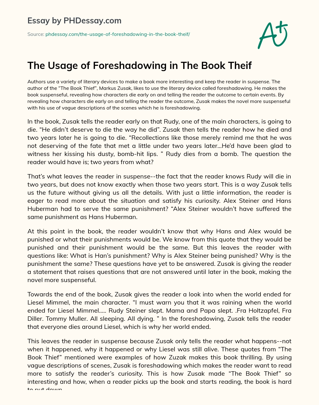 The Usage of Foreshadowing in The Book Theif essay