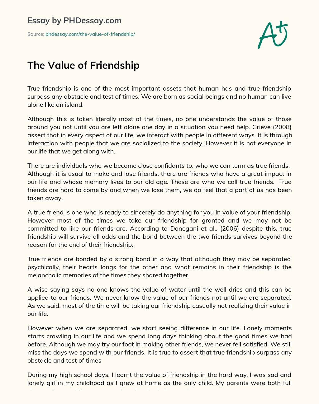 The Value of Friendship essay