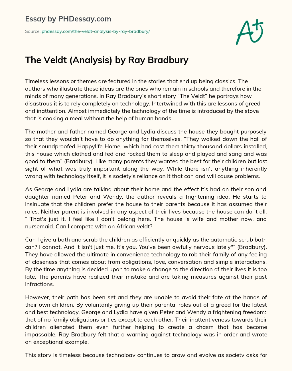 The Veldt (Analysis) by Ray Bradbury essay