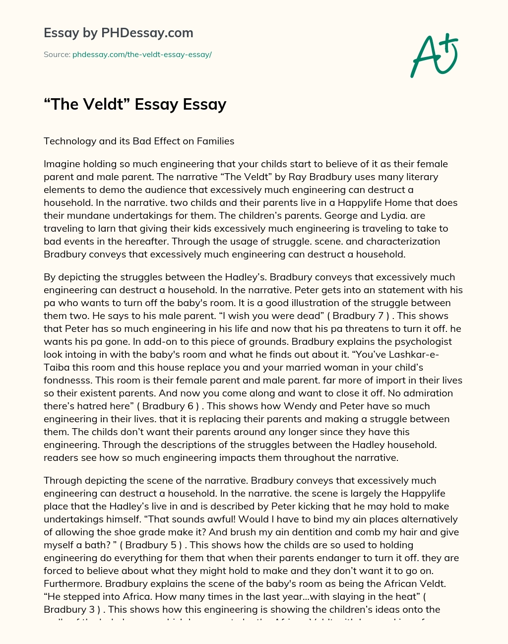 The Veldt Essay Essay essay