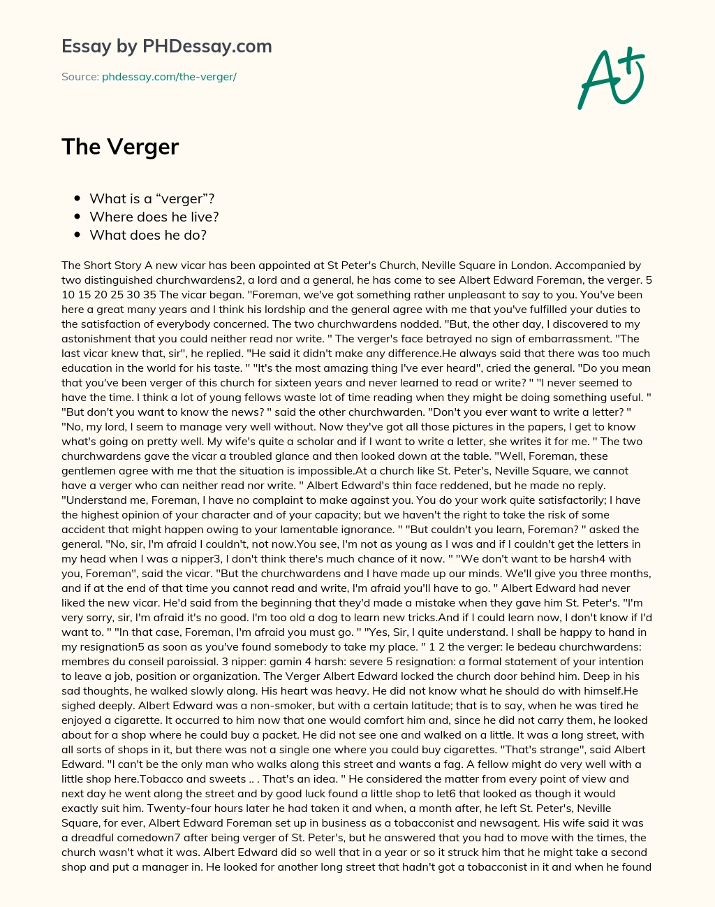 The Verger by Somerset Maugham