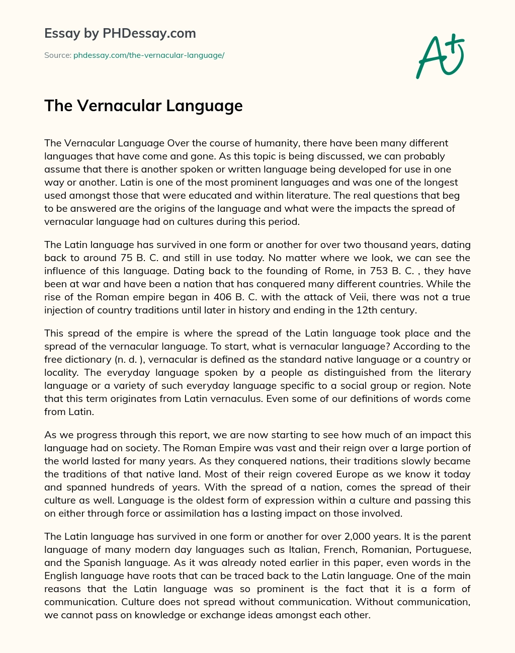 The Vernacular Language essay