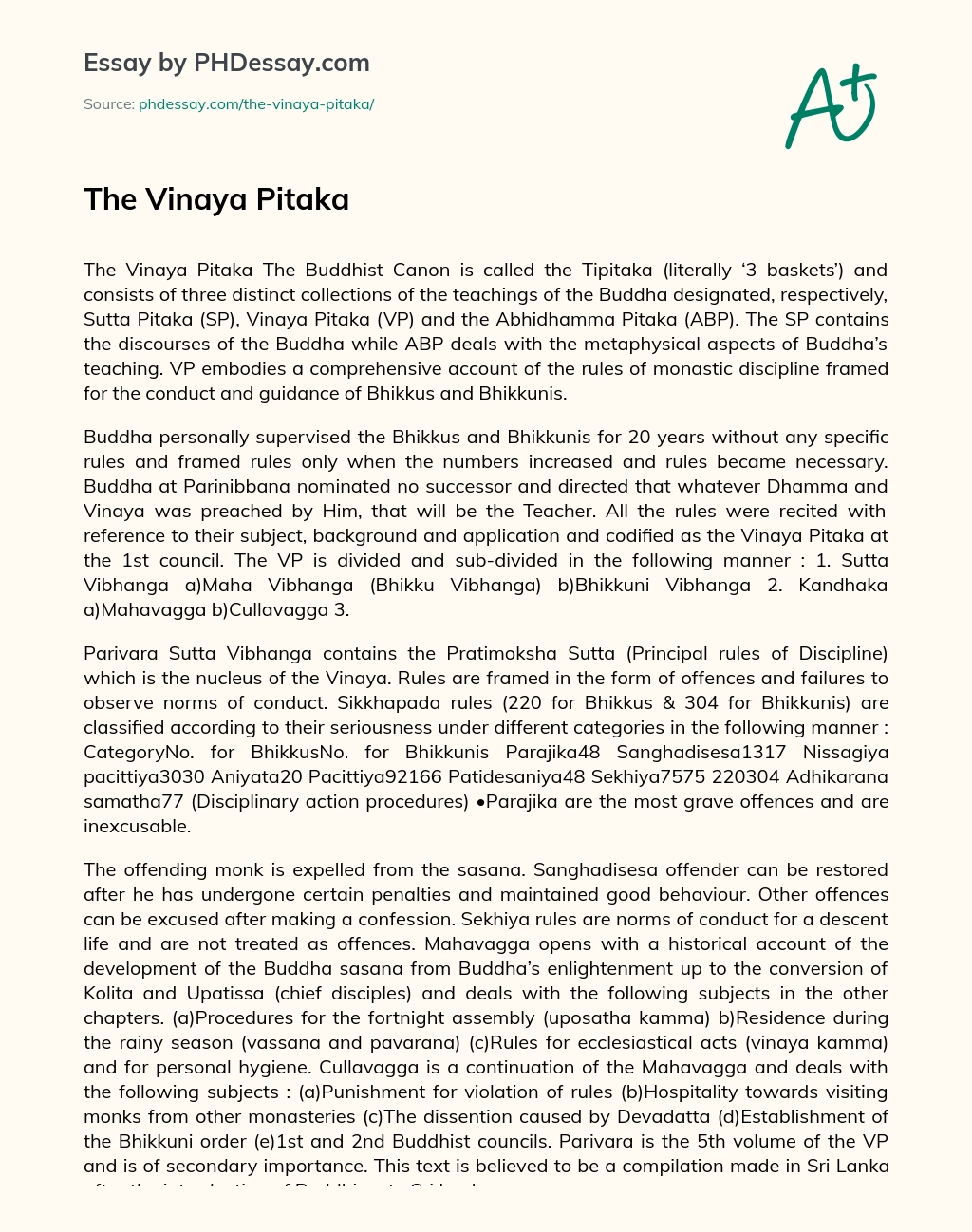 The Vinaya Pitaka essay