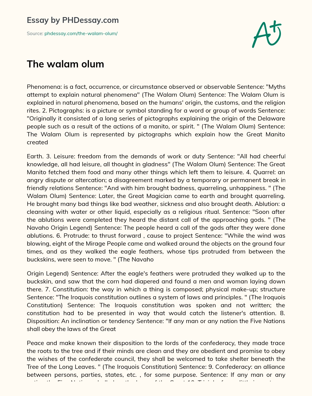 The walam olum essay