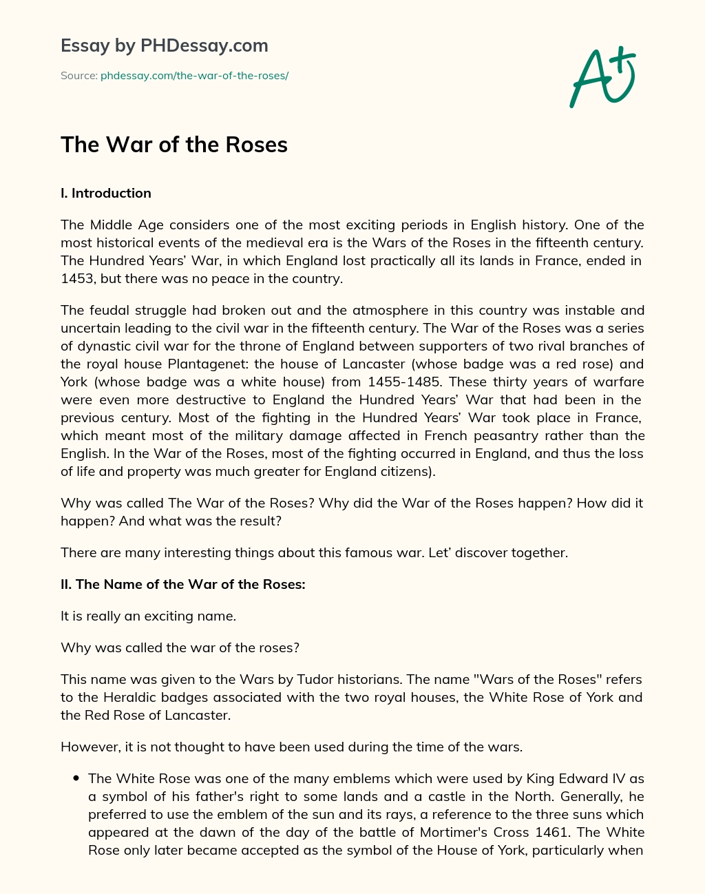 The War of the Roses essay
