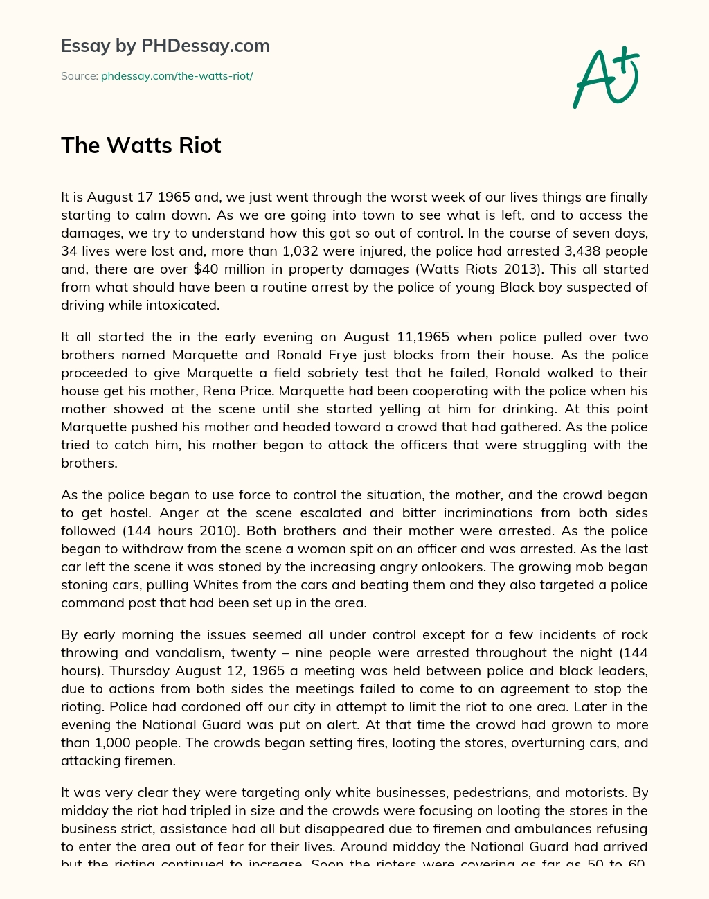 The Watts Riot essay