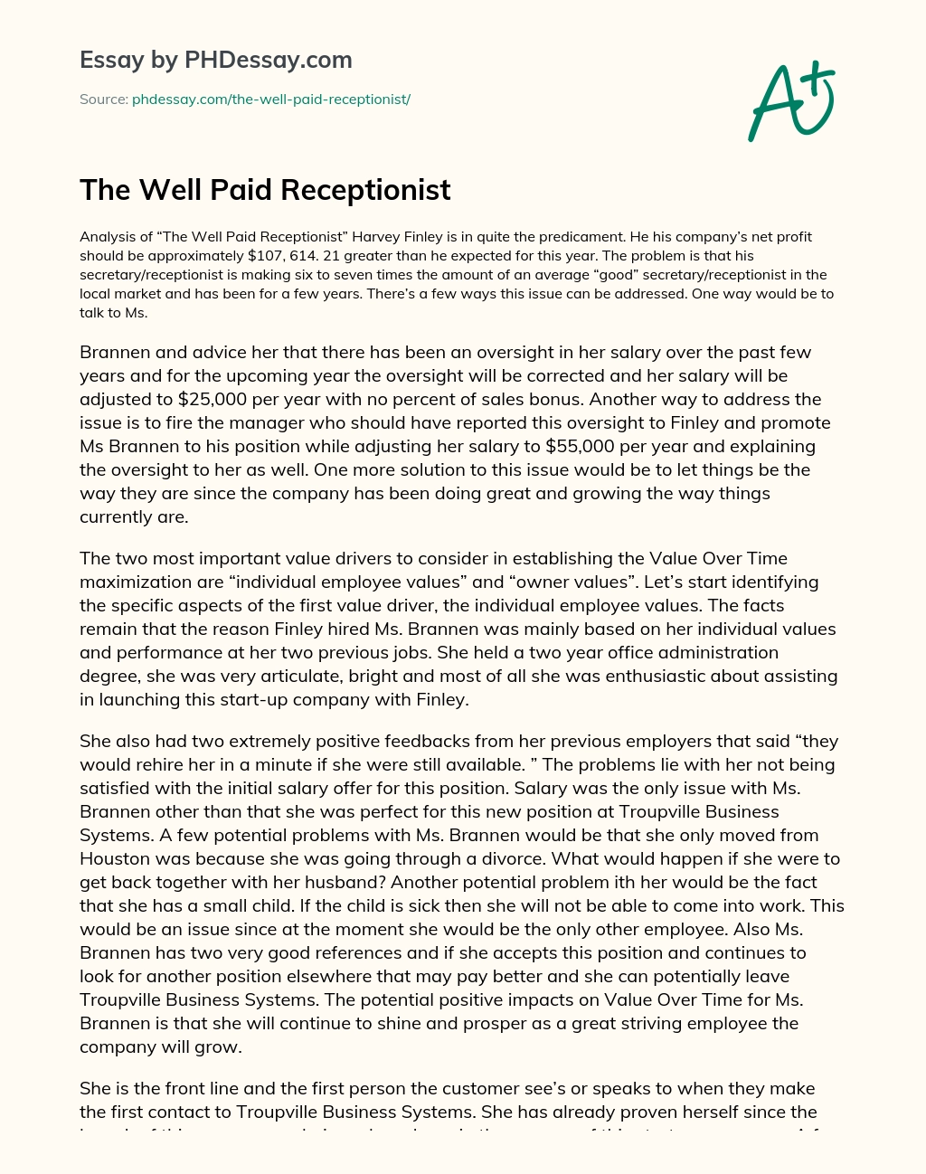 The Well Paid Receptionist essay