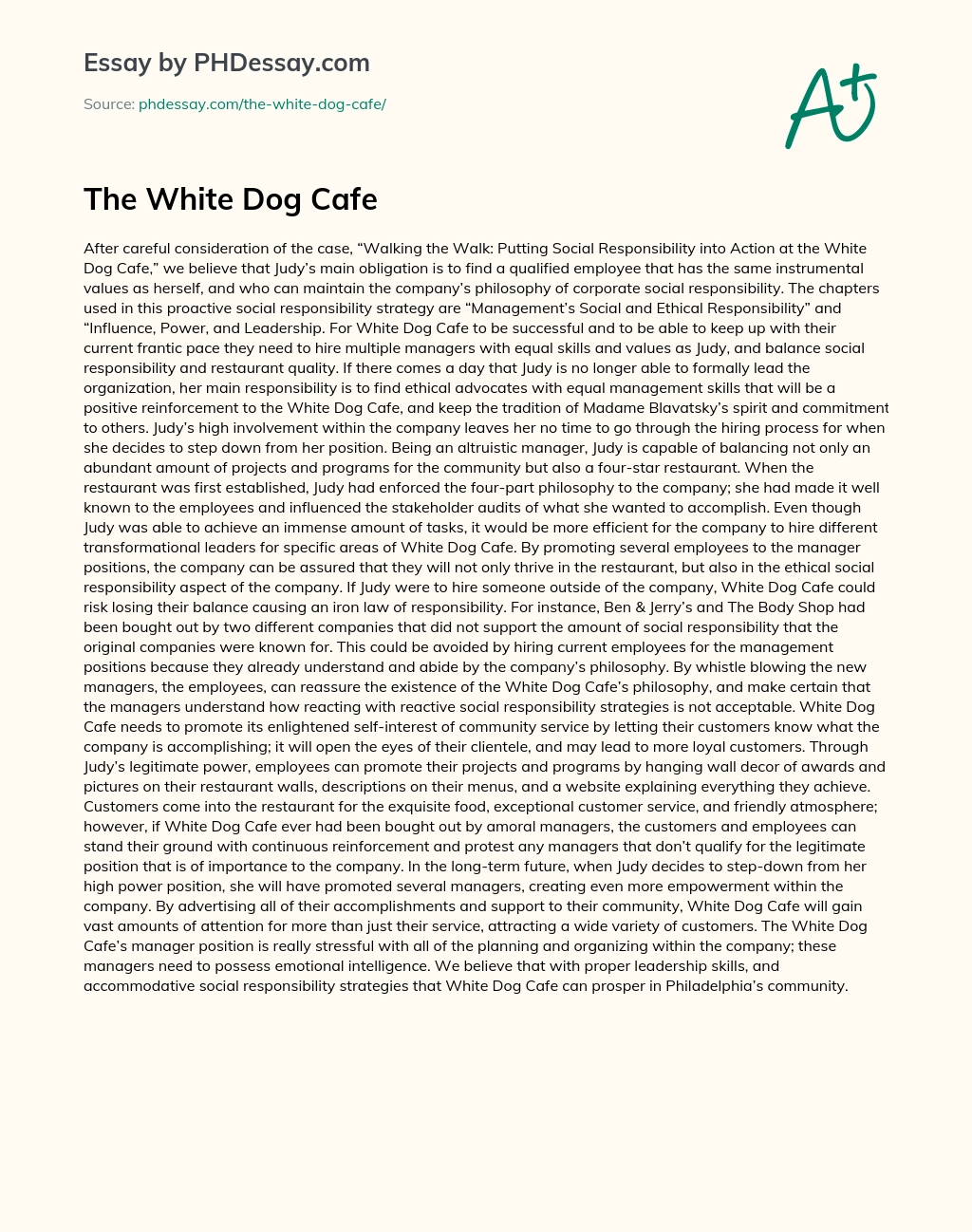 The White Dog Cafe essay