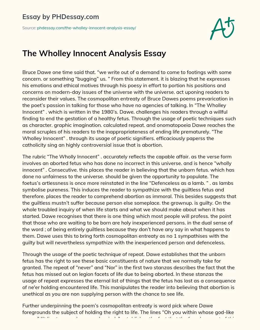 The Wholley Innocent Analysis Essay essay