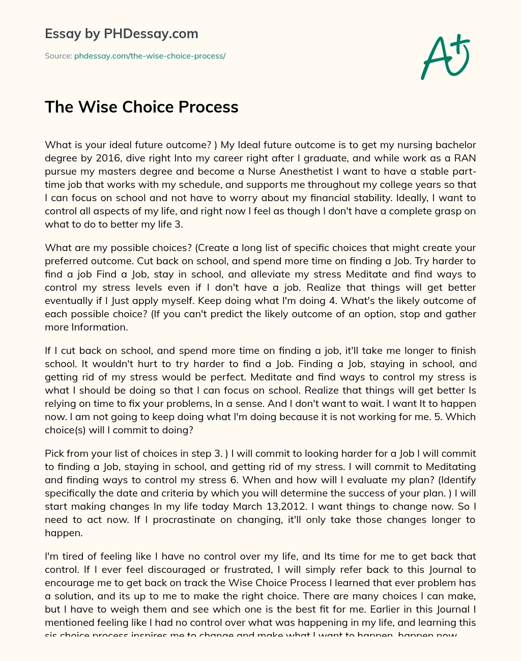 The Wise Choice Process essay