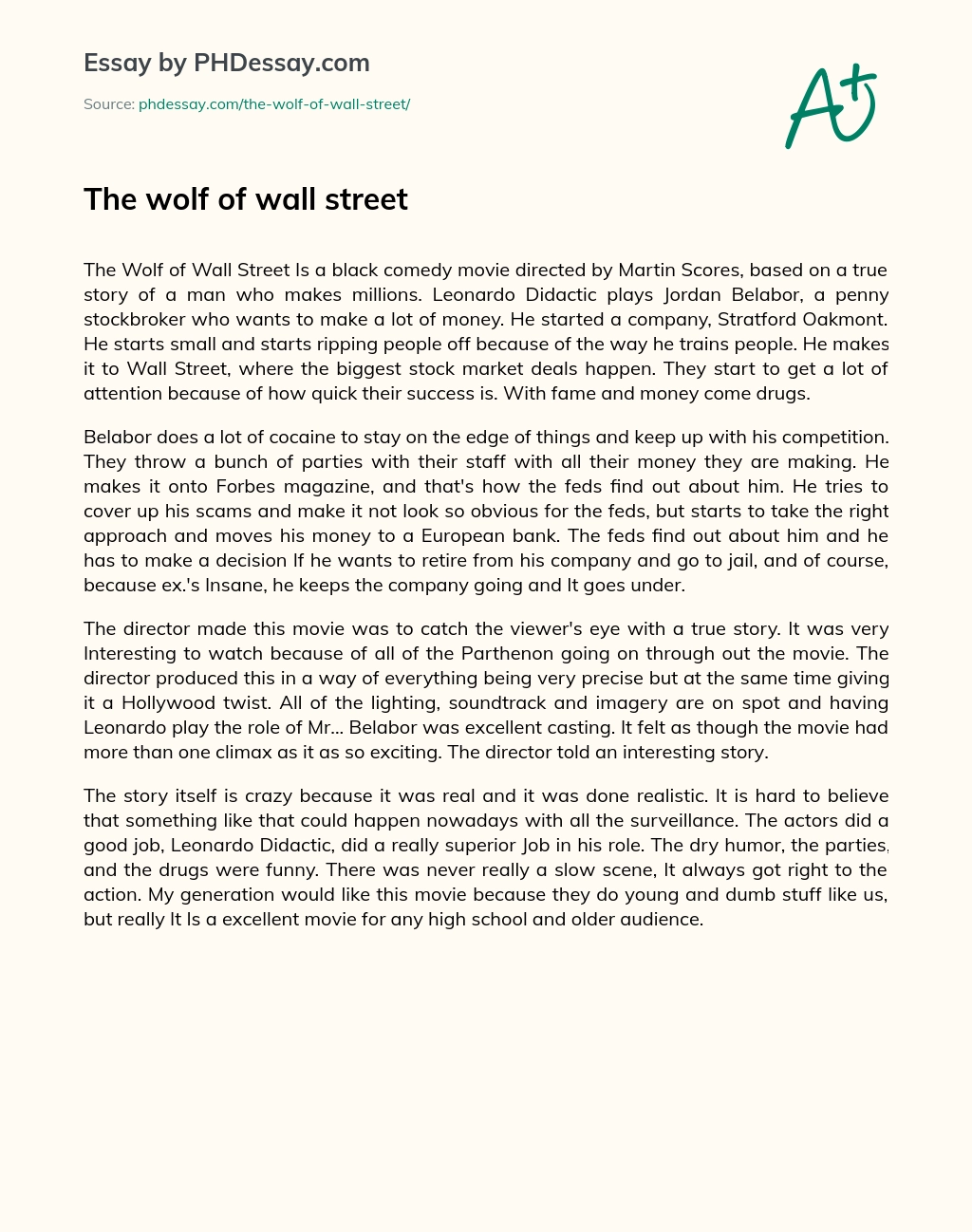 The wolf of wall street essay