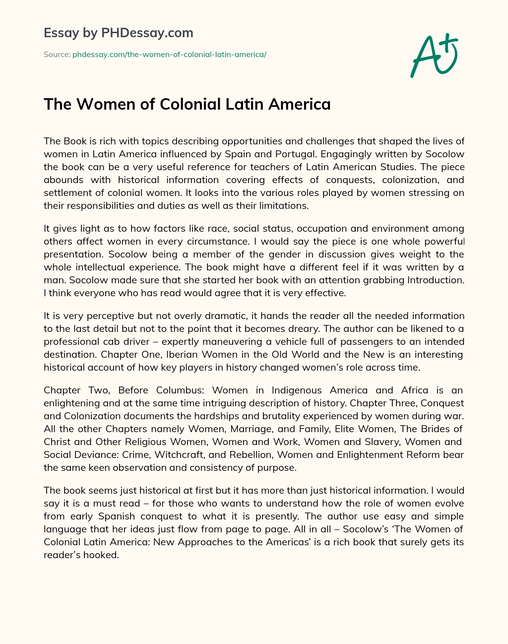 The Women of Colonial Latin America essay