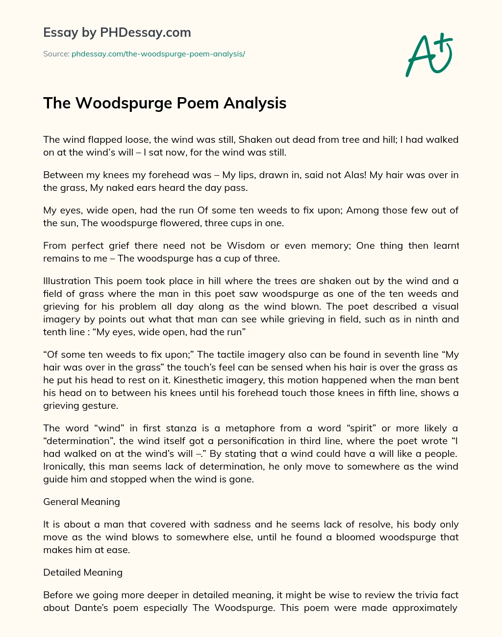 The Woodspurge Poem Analysis essay