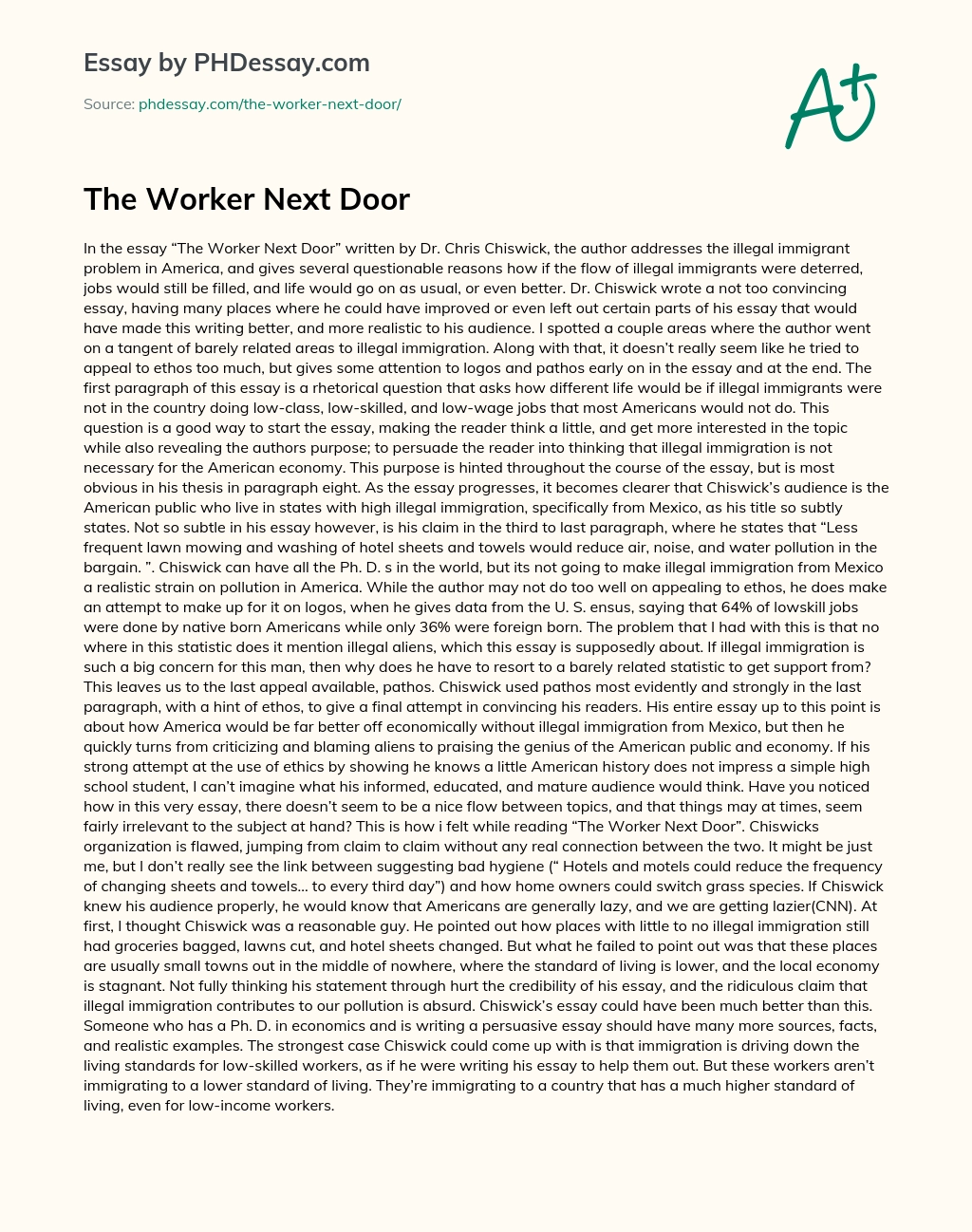 The Worker Next Door essay