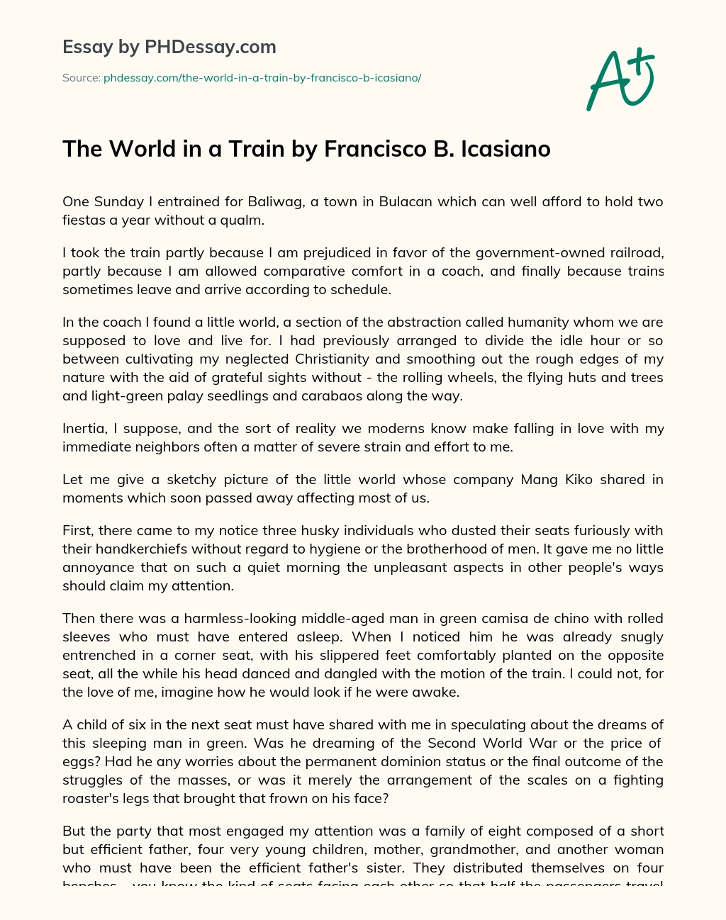 The World in a Train by  Francisco B. Icasiano essay