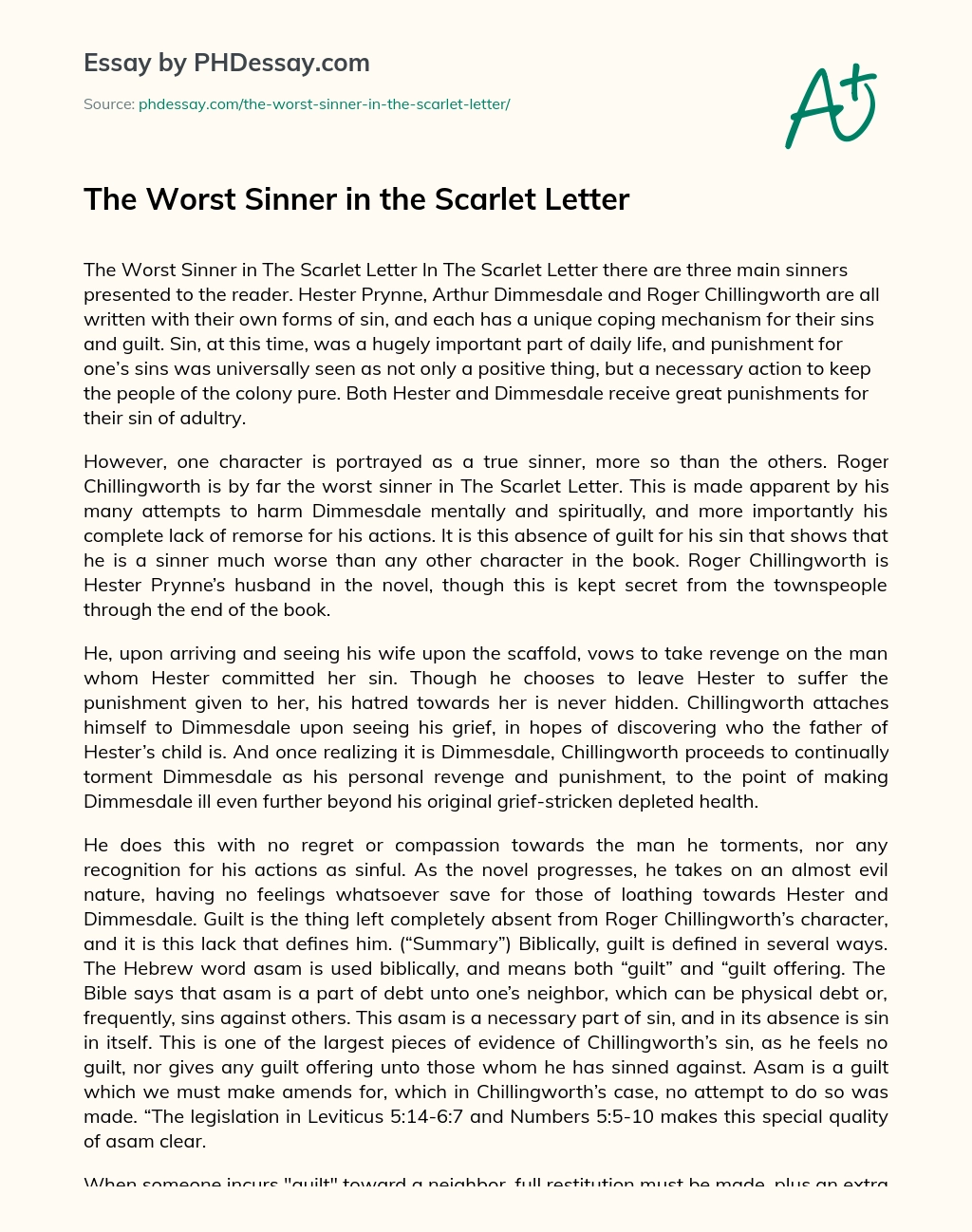 The Worst Sinner in the Scarlet Letter essay