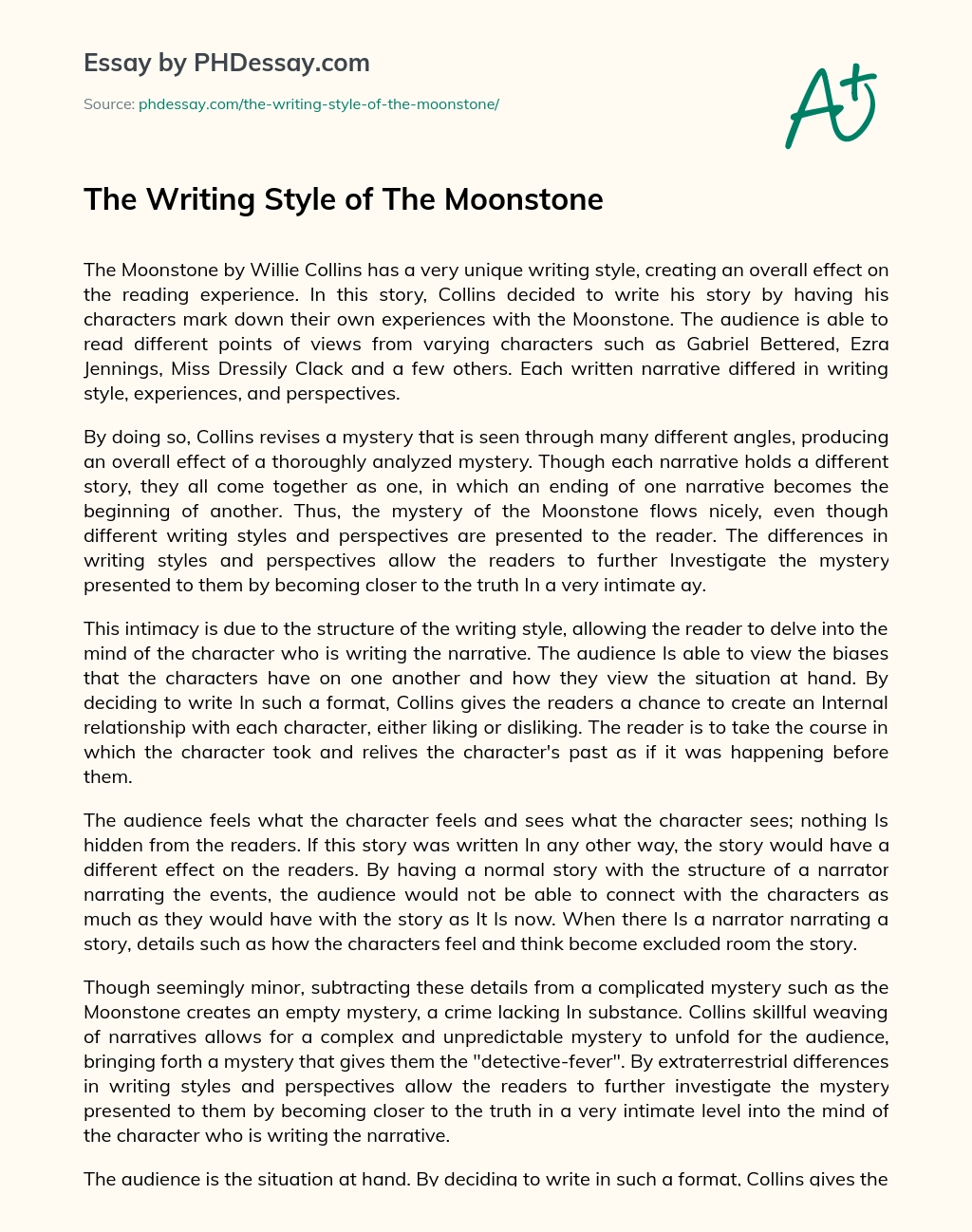 The Writing Style of The Moonstone essay