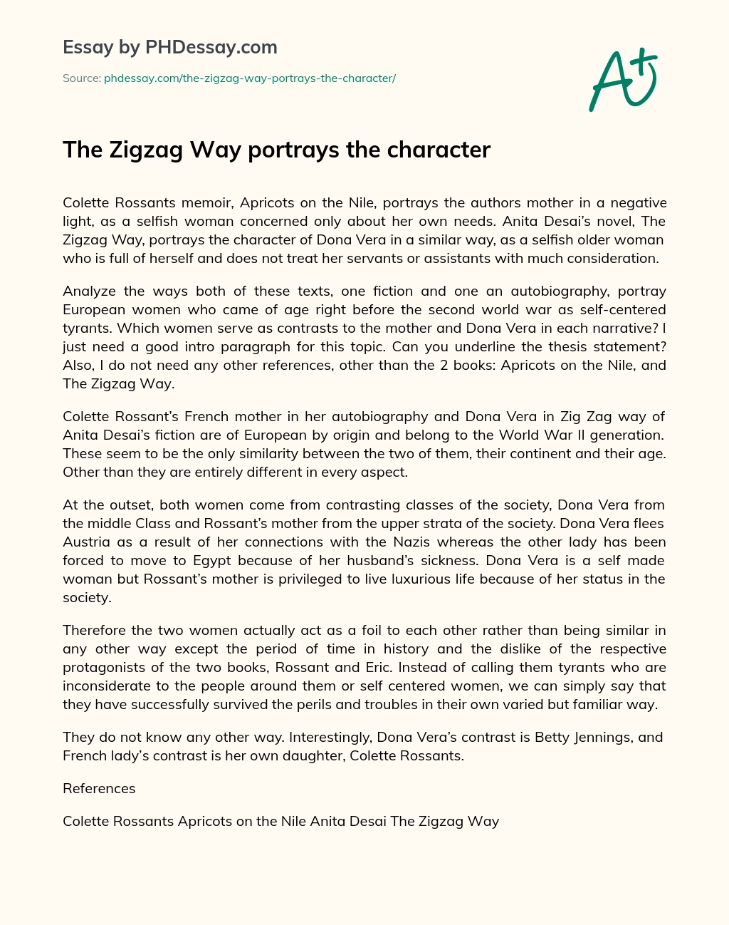 The Zigzag Way portrays the character essay