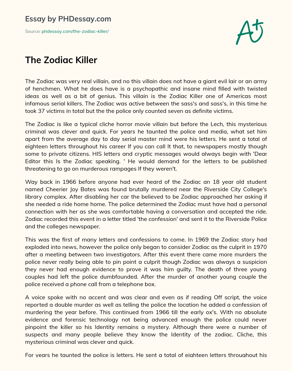 The Zodiac Killer essay