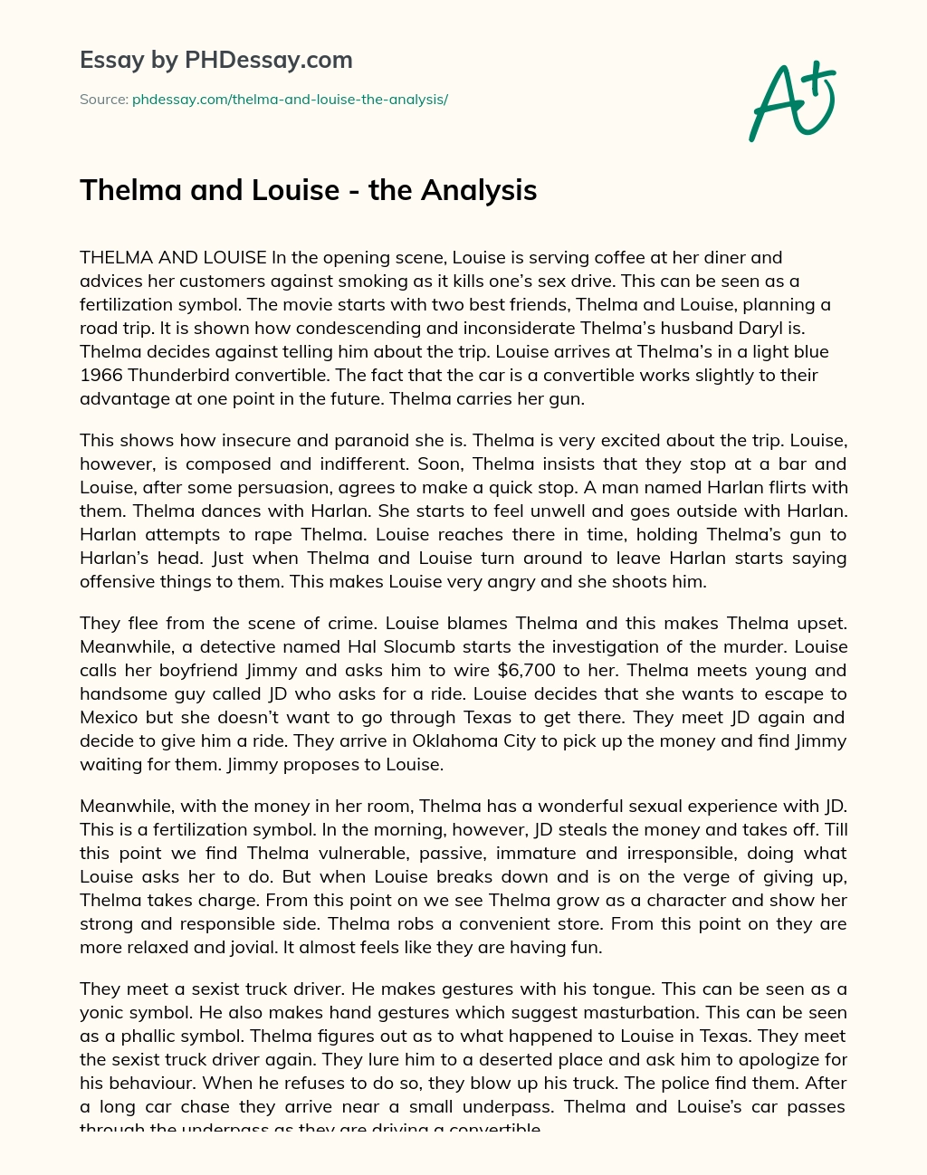 Thelma and Louise – the Analysis essay