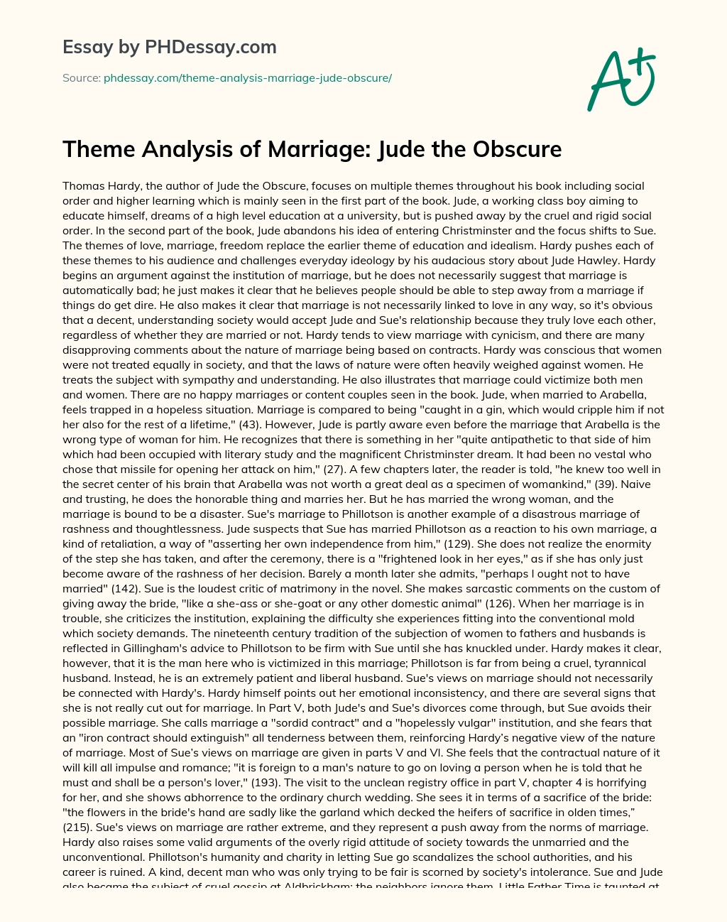 Theme Analysis of Marriage: Jude the Obscure essay