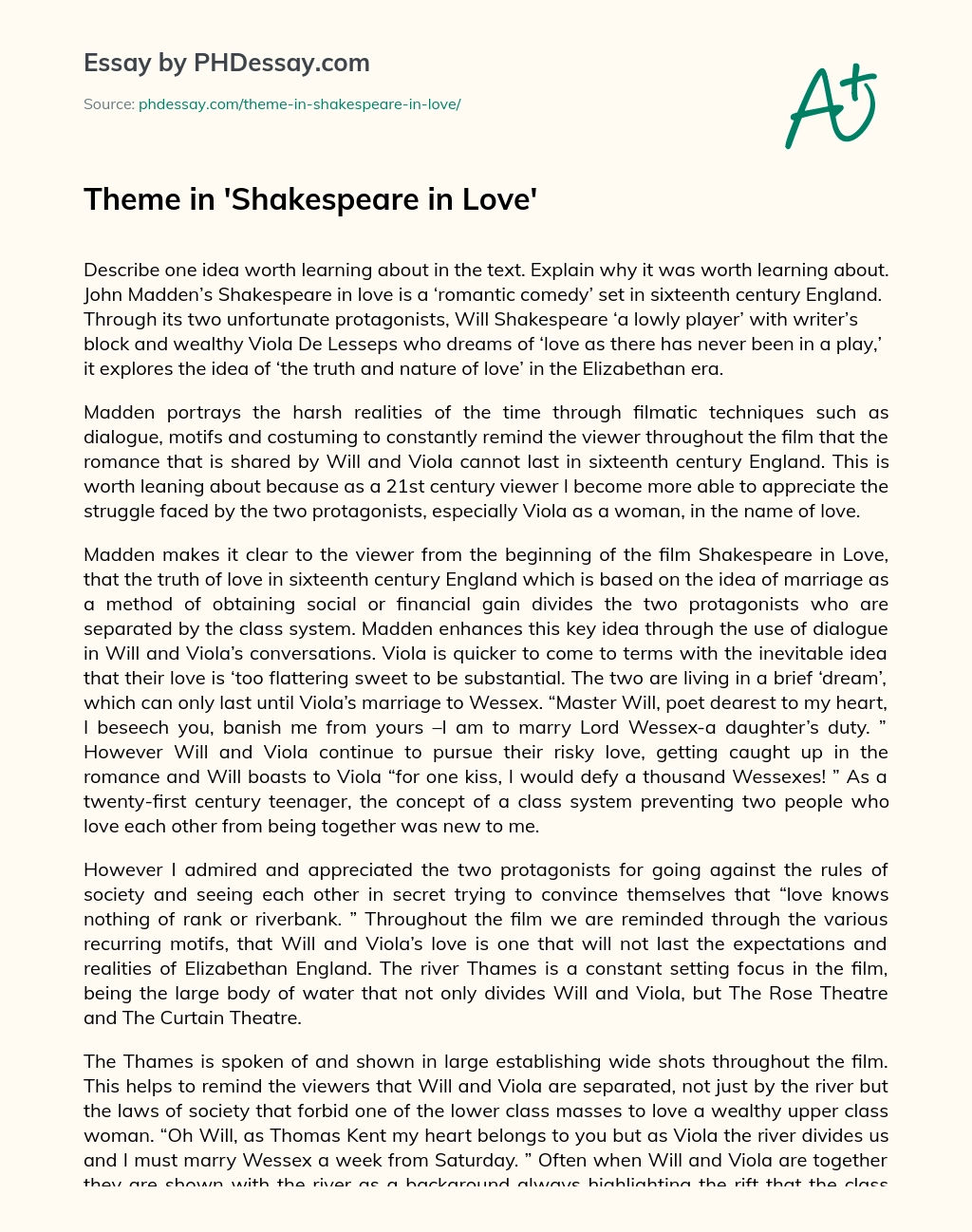 shakespeare in love reaction paper
