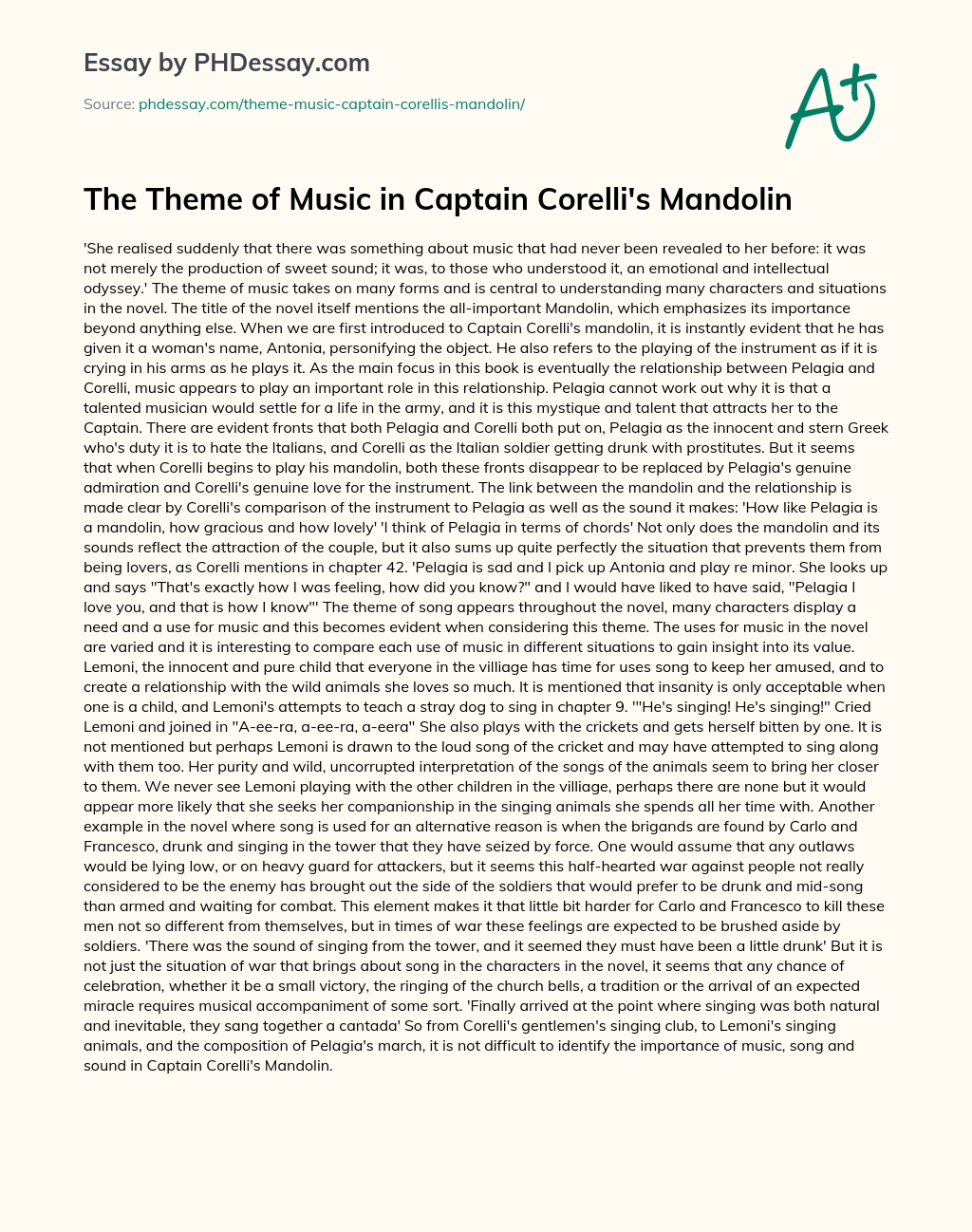The Theme of Music in Captain Corelli’s Mandolin essay
