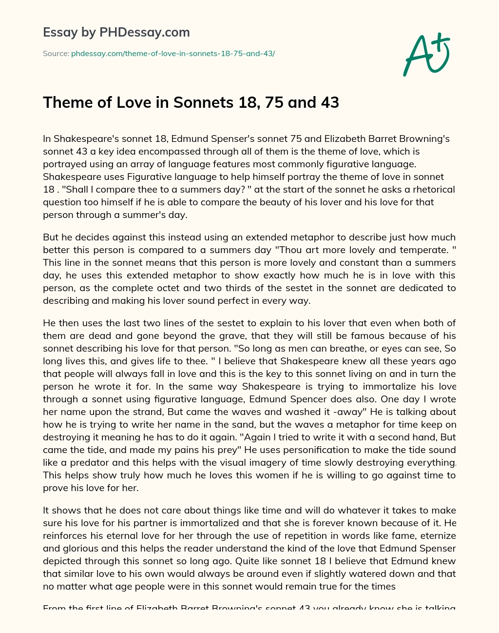 Theme of Love in Sonnets 18, 75 and 43 essay