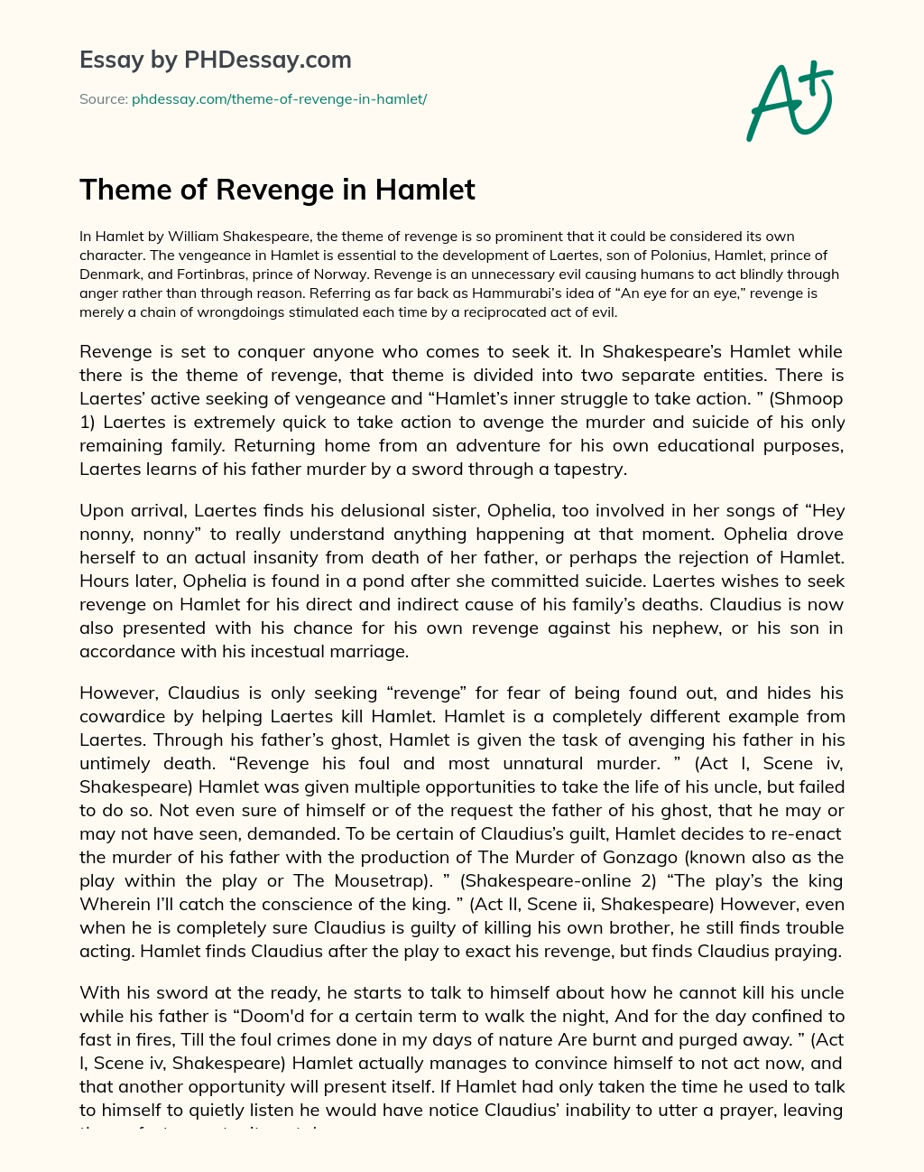 Theme of Revenge in Hamlet essay