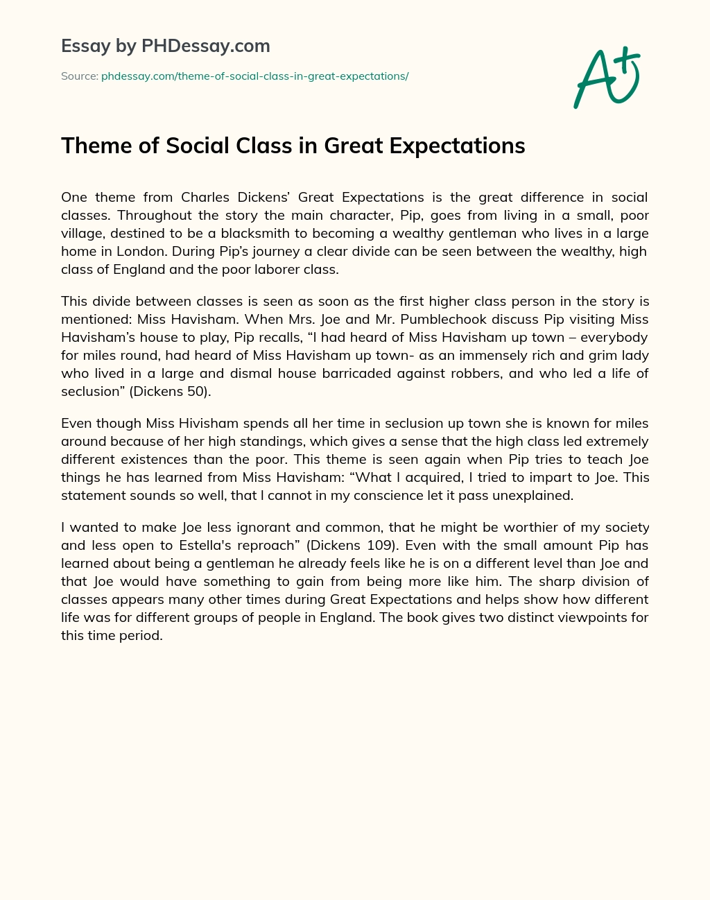 Theme of Social Class in Great Expectations essay