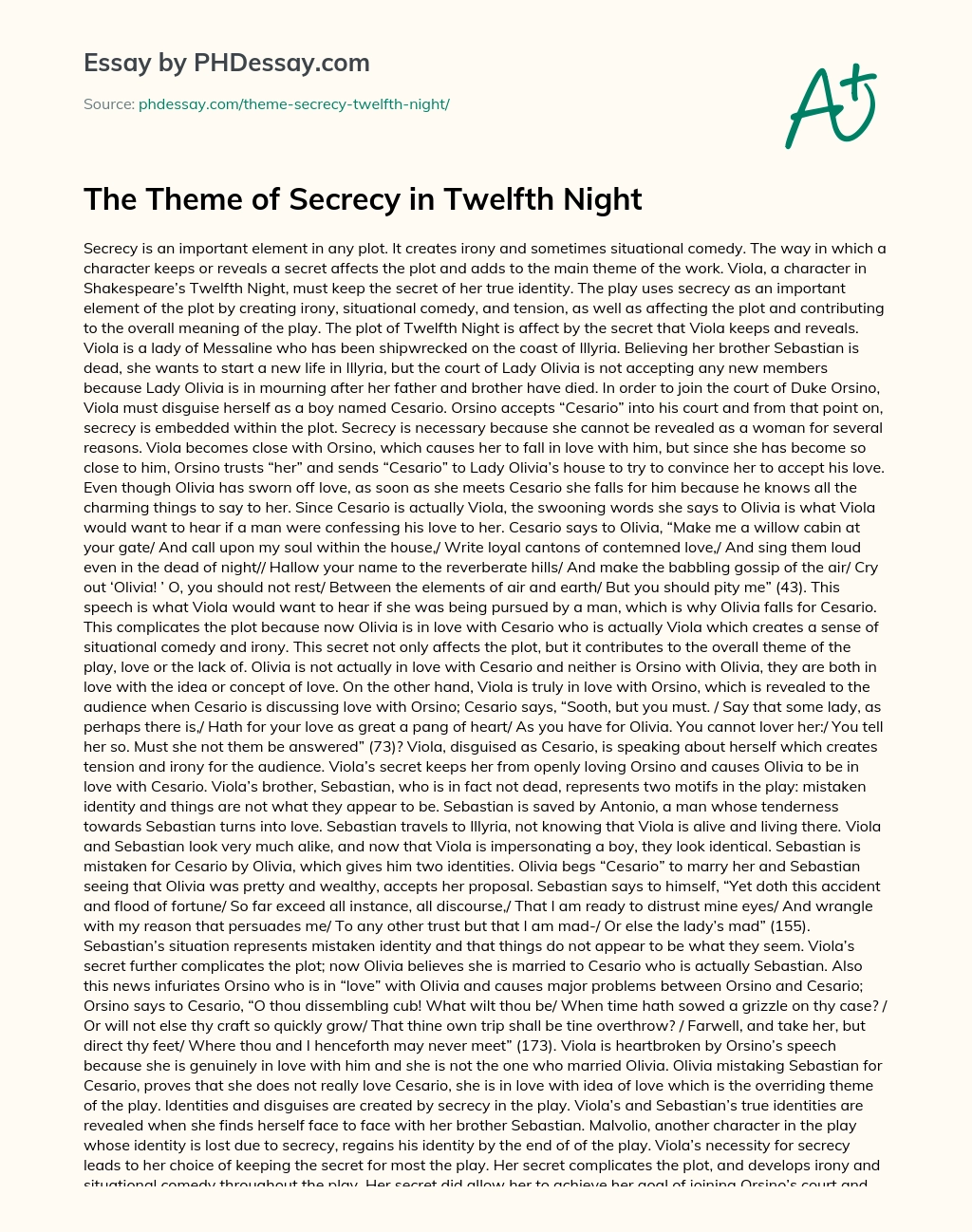 The Theme of Secrecy in Twelfth Night essay